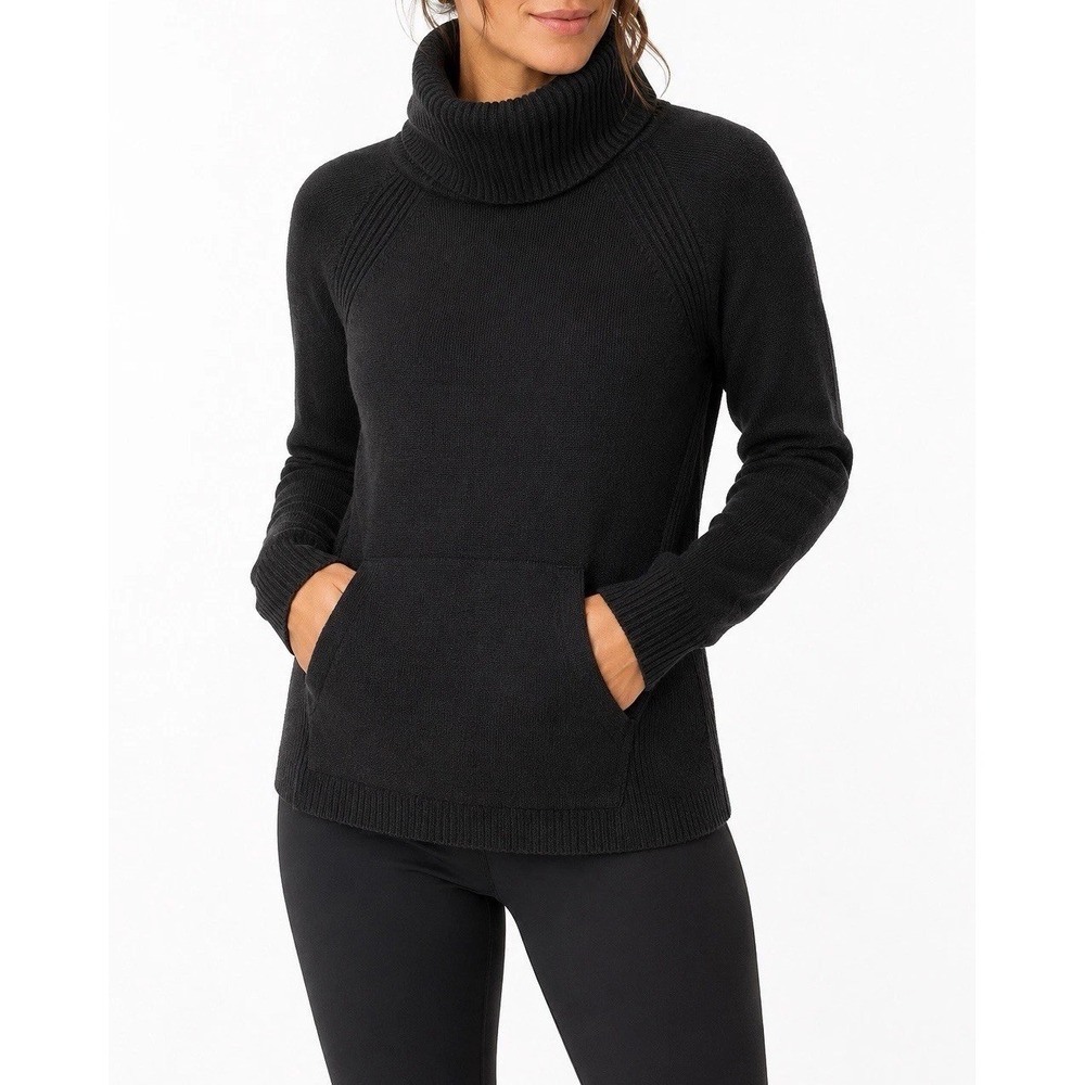 Lululemon Merino Wool Turtleneck Sweater Womens 6 Black Kangaroo Pocket Knit
